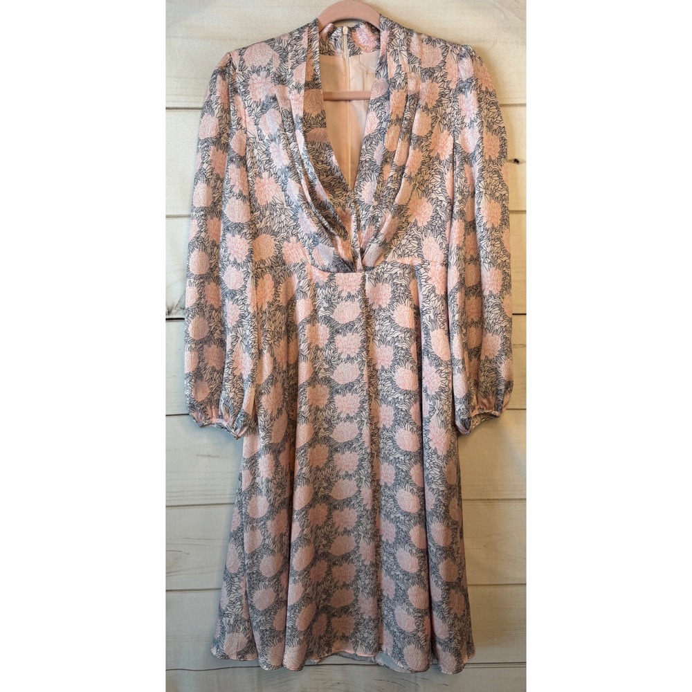 Gal Meets Glam Collection Pink Floral Twist Front Long Sleeve Midi Dress Size 4